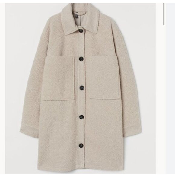 H&M Lightweight Beige Shearing Textured‎ Button Front Shacket Jacket Size: XL - Picture 1 of 12
